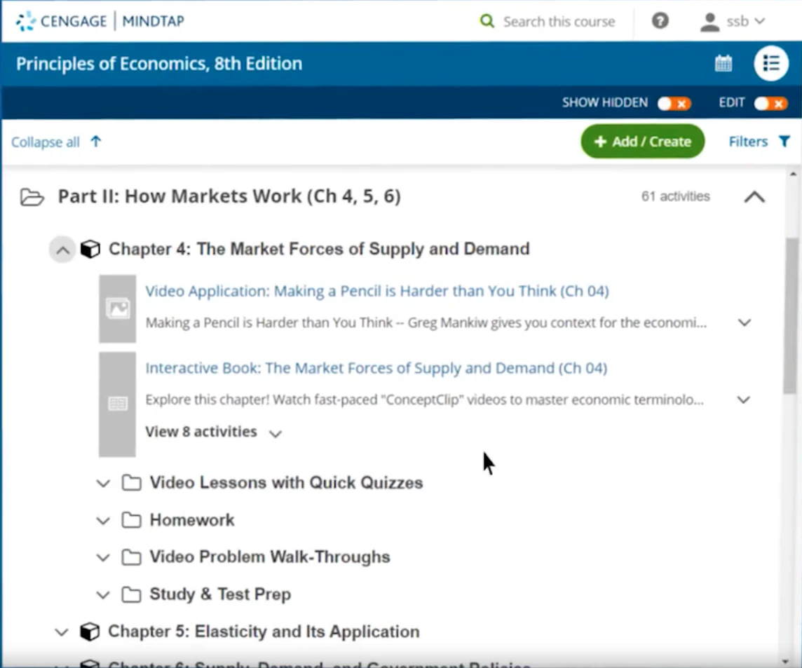 screenshot of MindTap