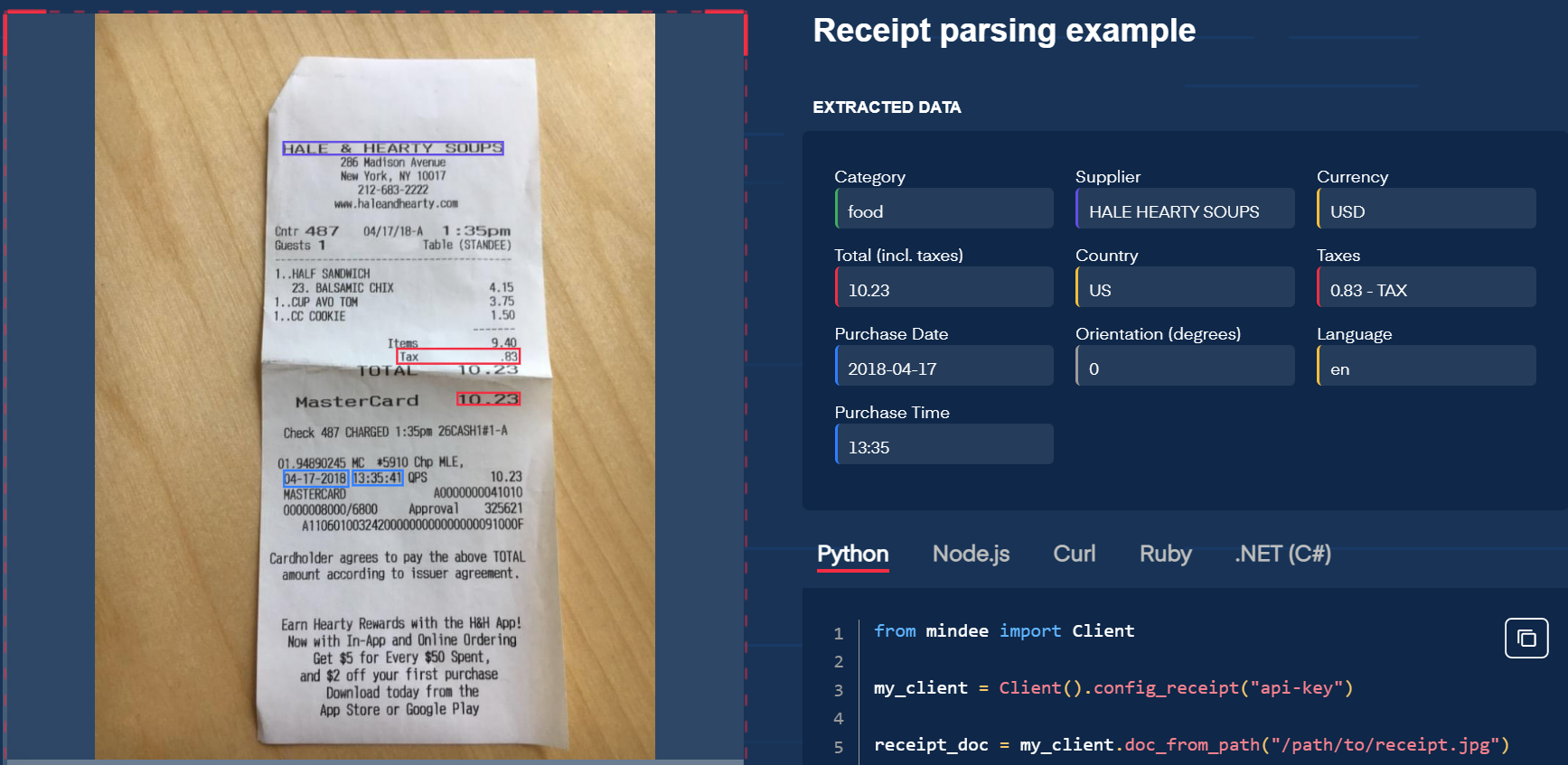 screenshot of Mindee