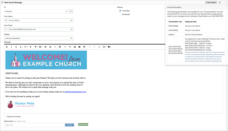 screenshot of MinistryTracker.com
