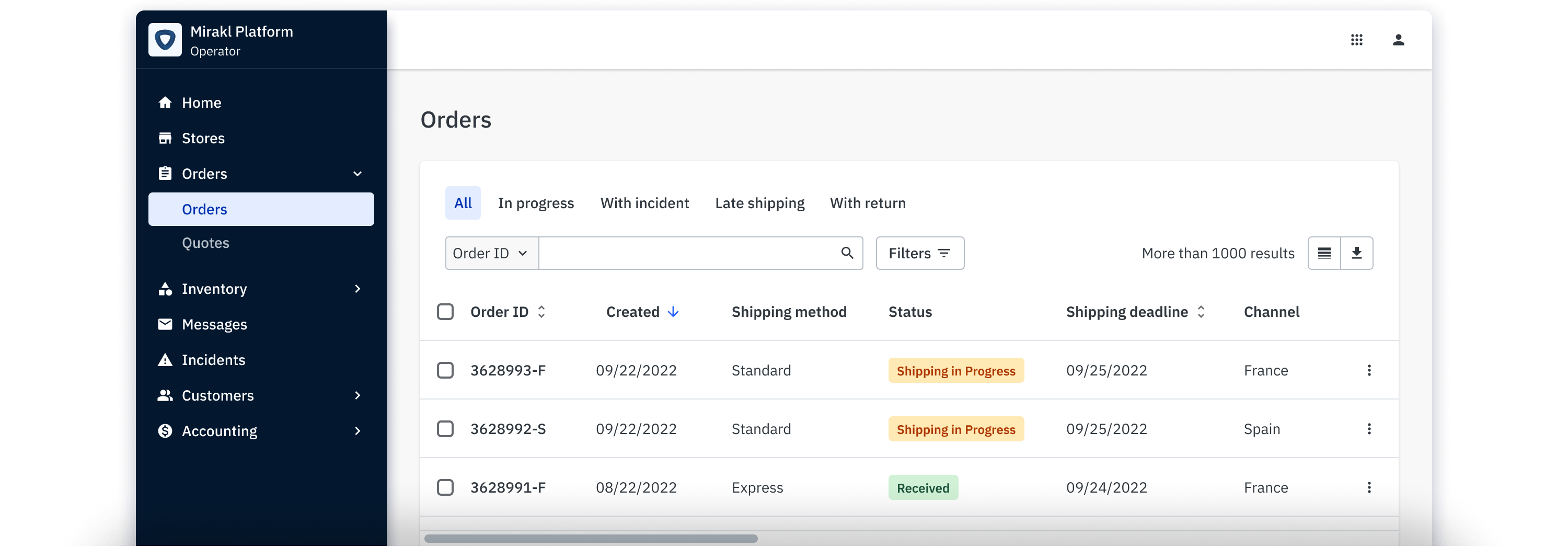 screenshot of Mirakl