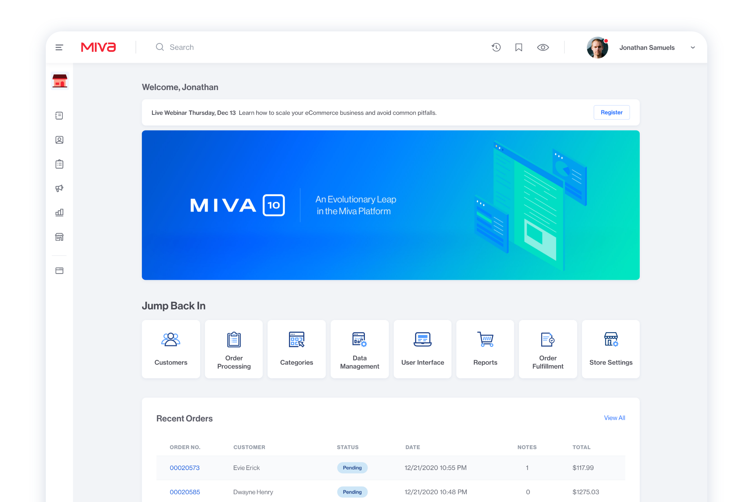 screenshot of Miva