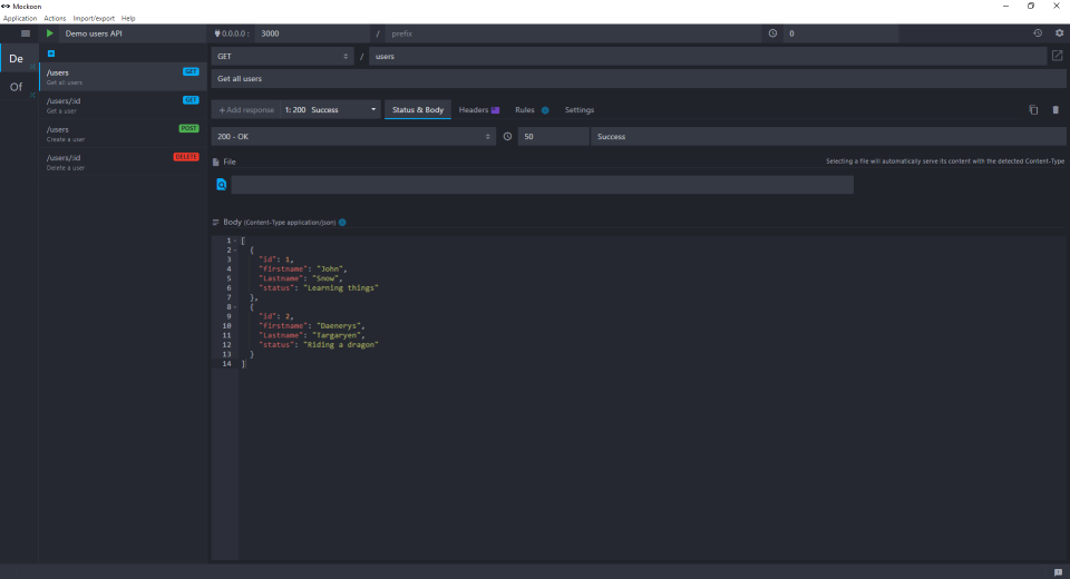 screenshot of Mockoon