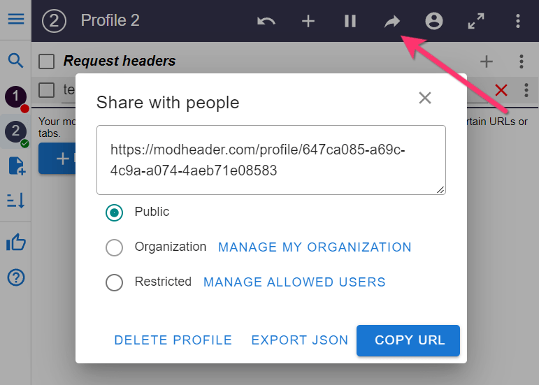 screenshot of ModHeader