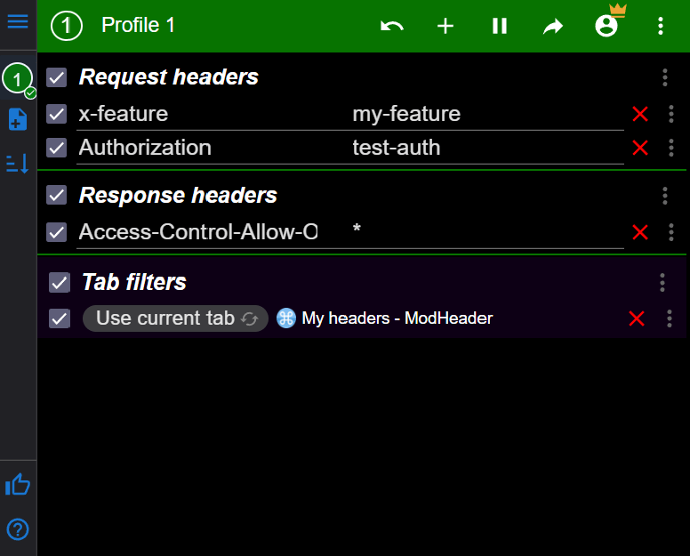 screenshot of ModHeader