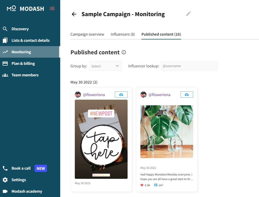 screenshot of Modash
