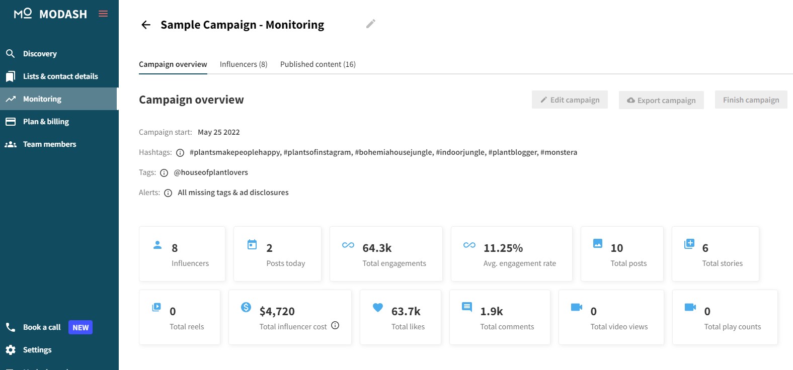 screenshot of Modash
