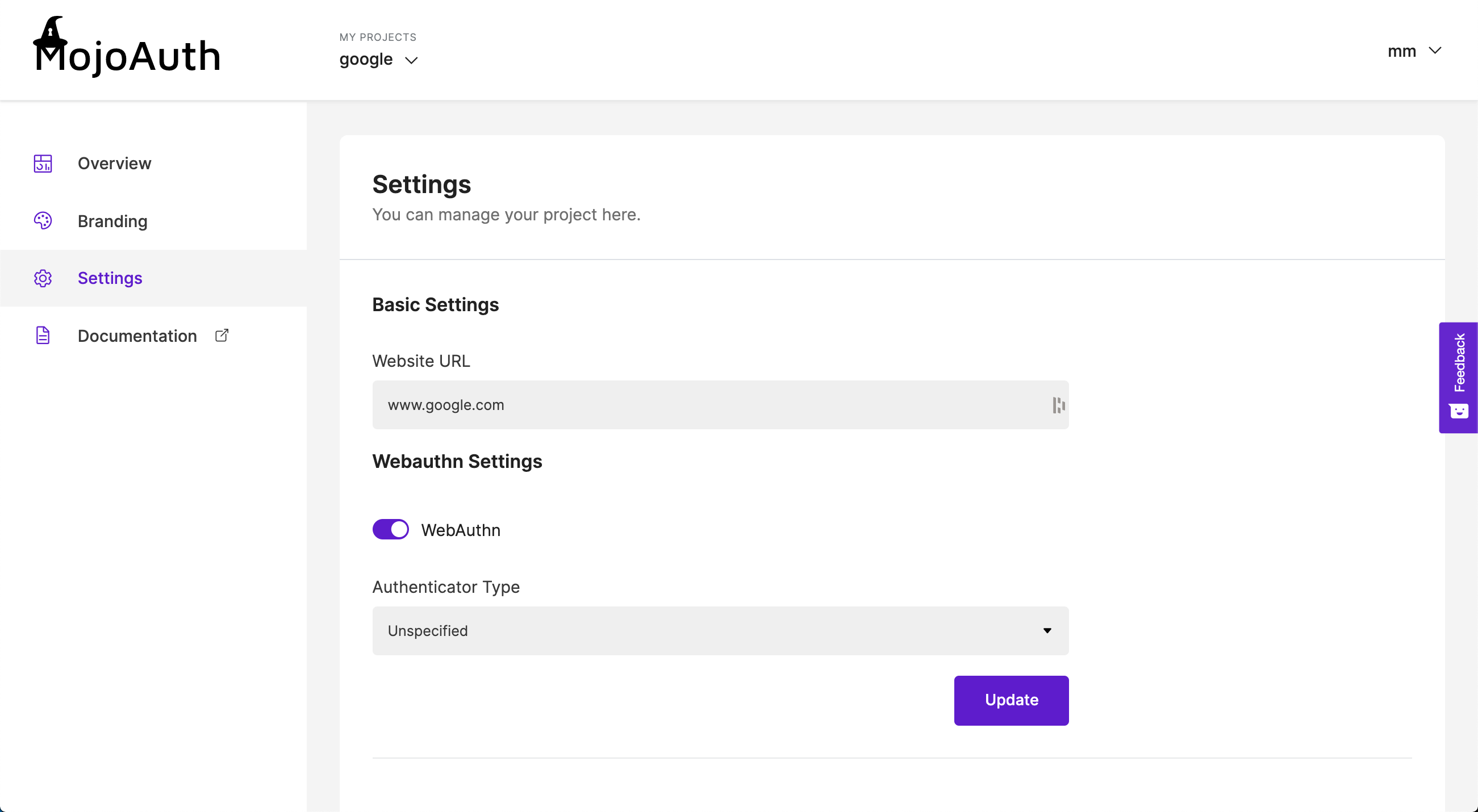 screenshot of MojoAuth