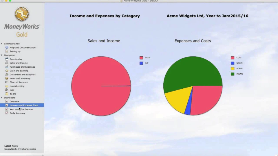 screenshot of MoneyWorks