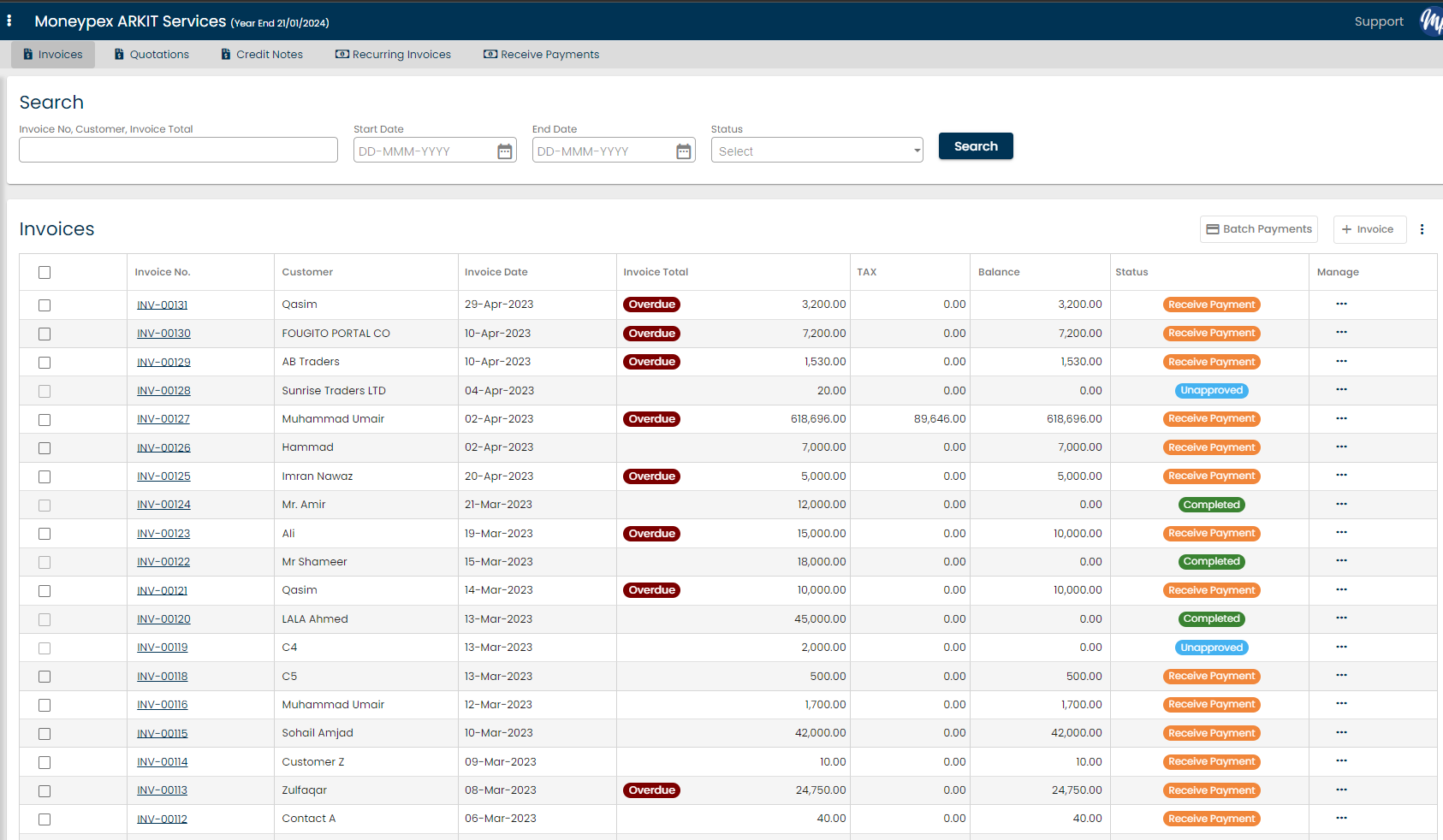 screenshot of Moneypex