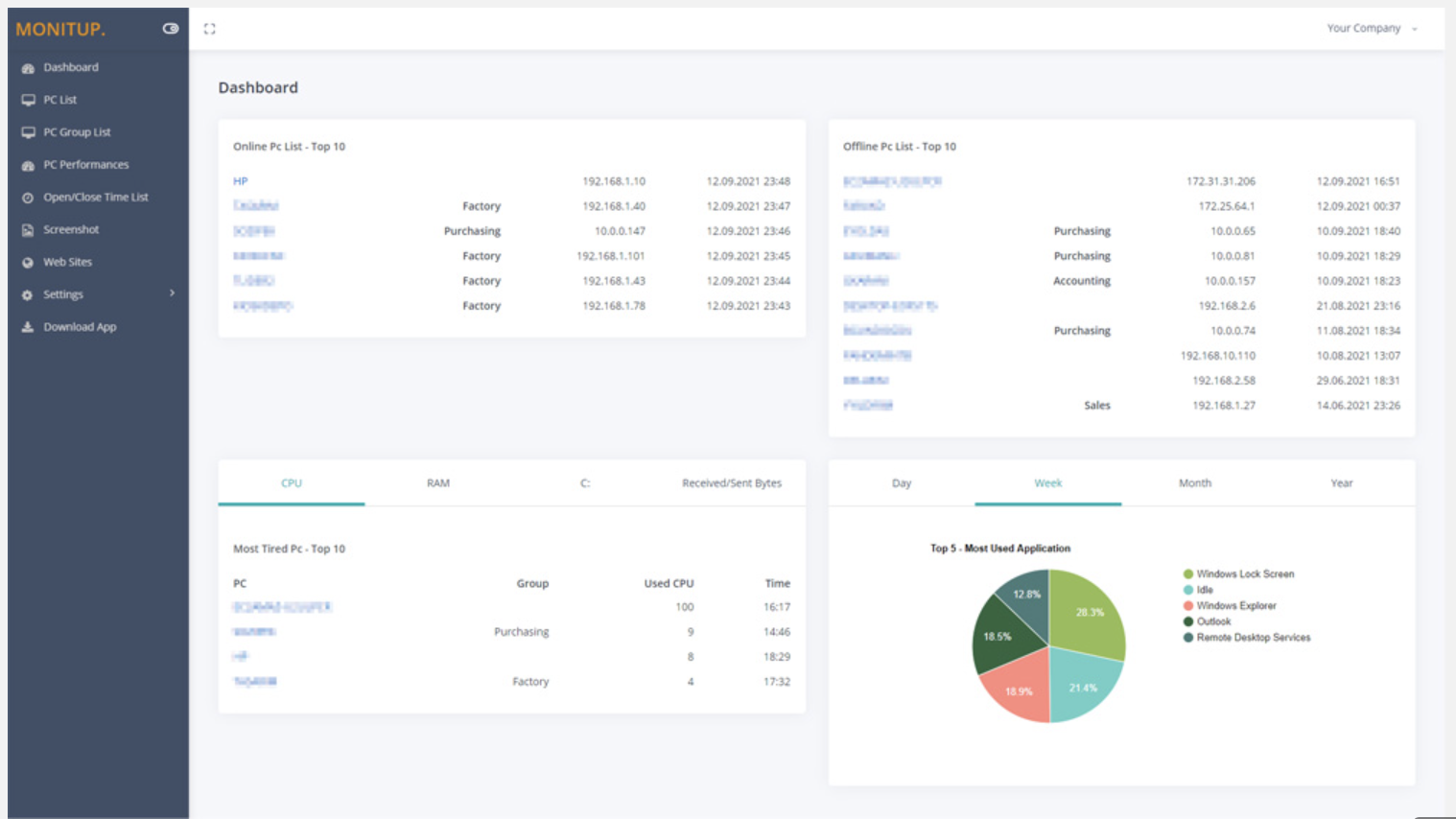 screenshot of MonitUp