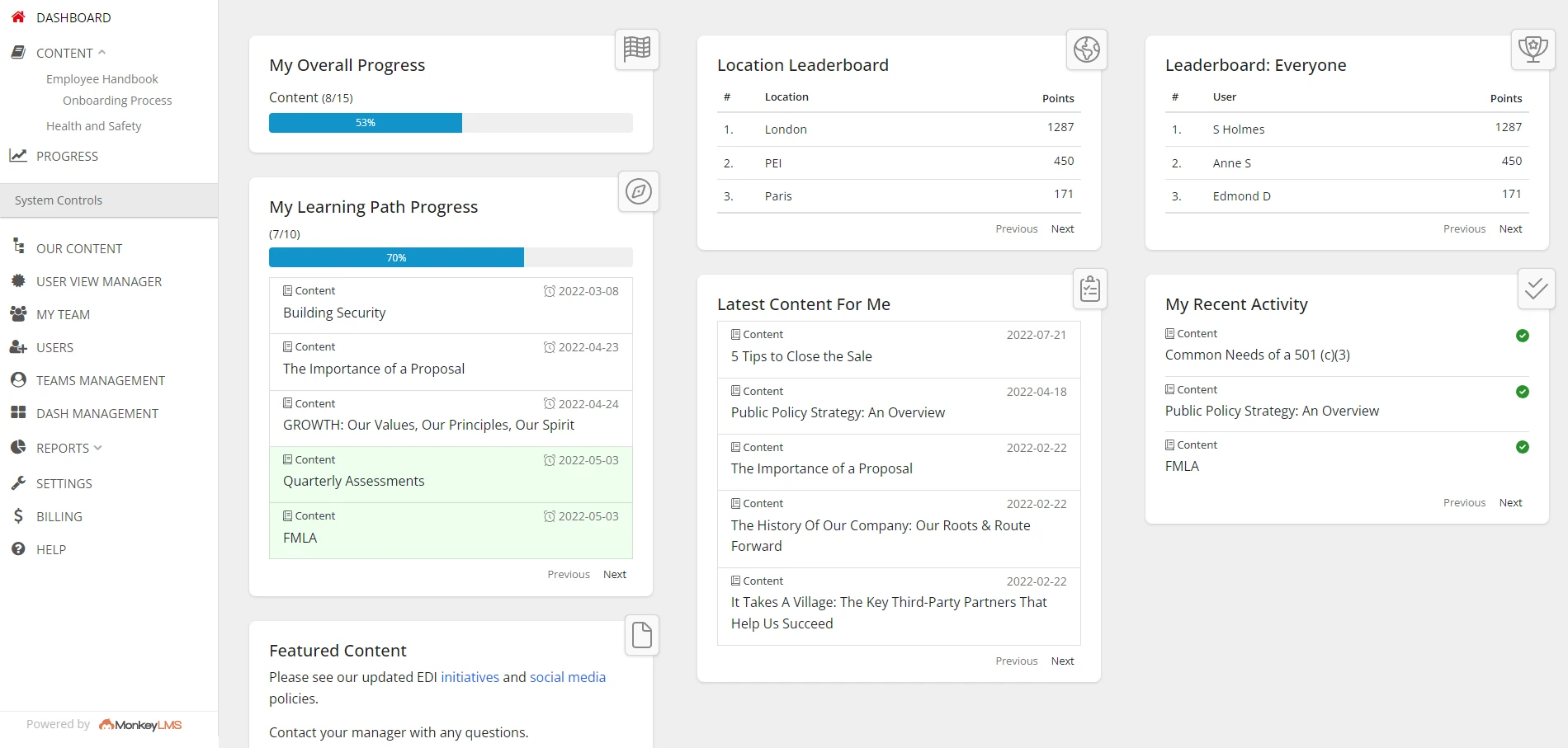 screenshot of MonkeyLMS