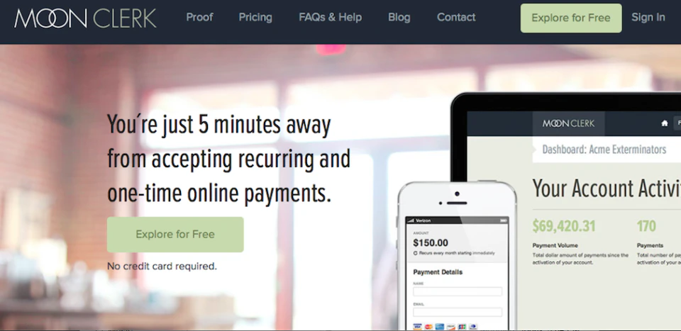 screenshot of MoonClerk