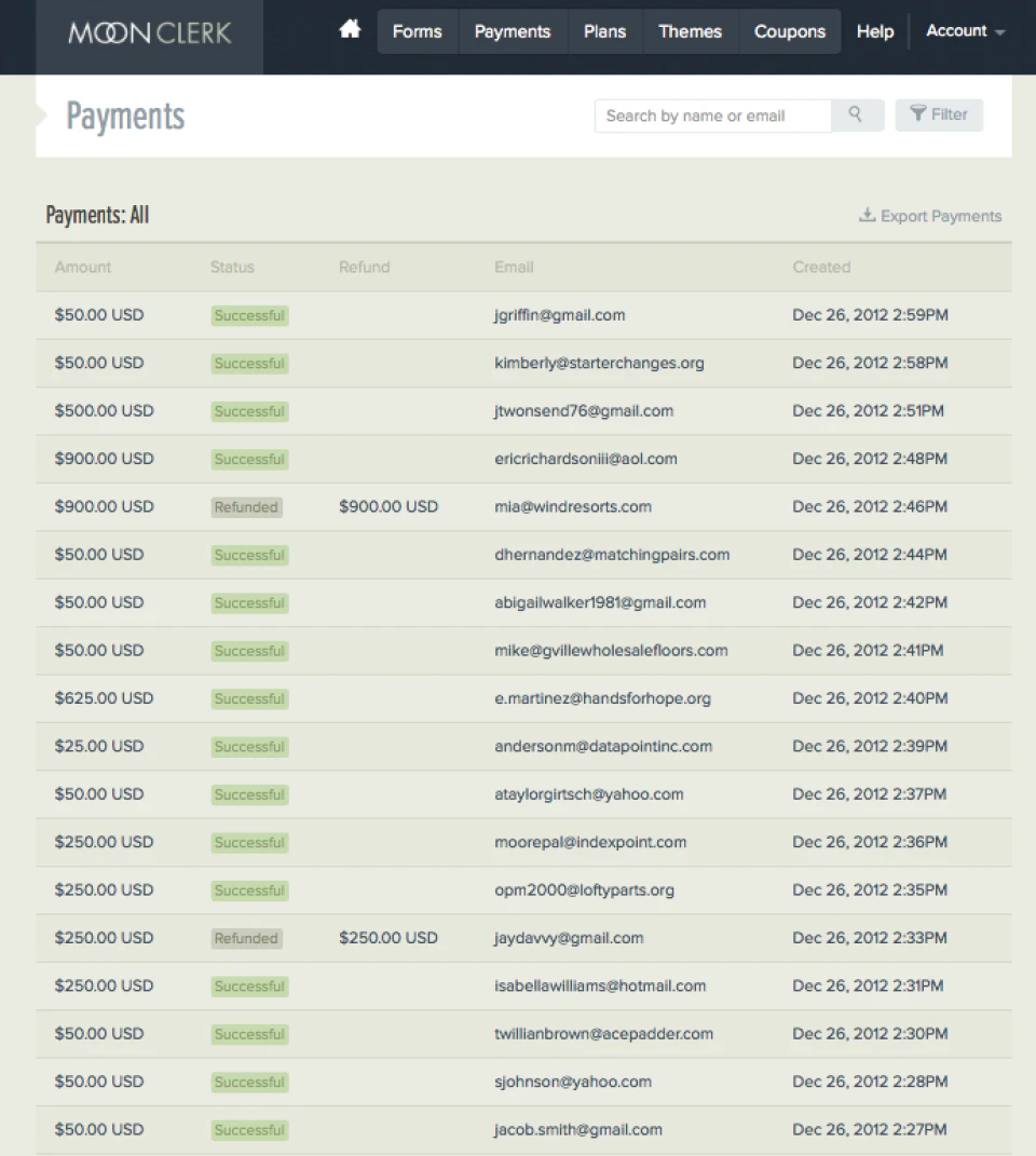 screenshot of MoonClerk