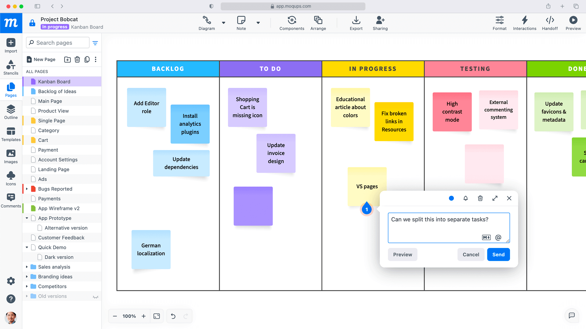 screenshot of Moqups
