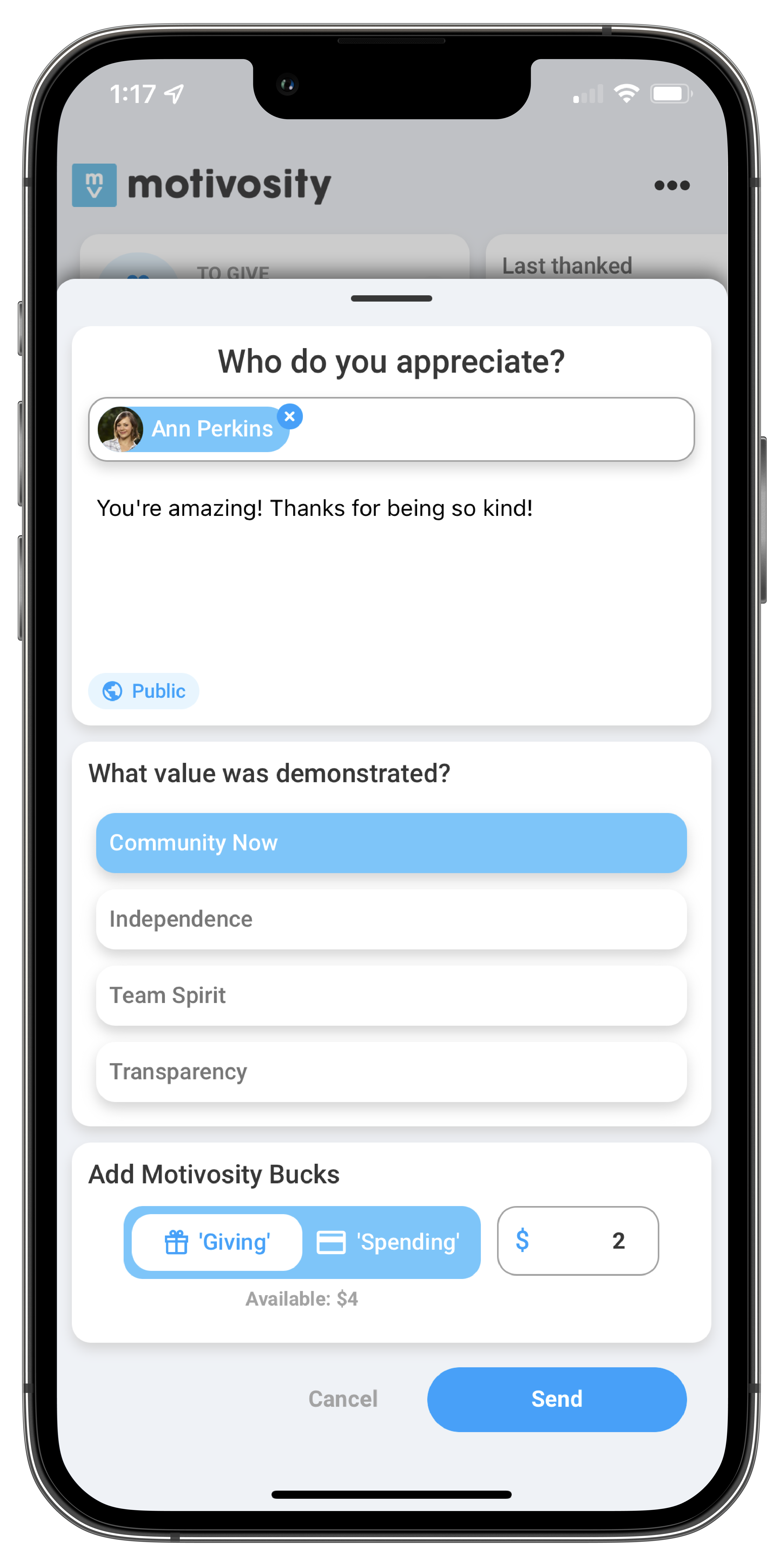 screenshot of Motivosity