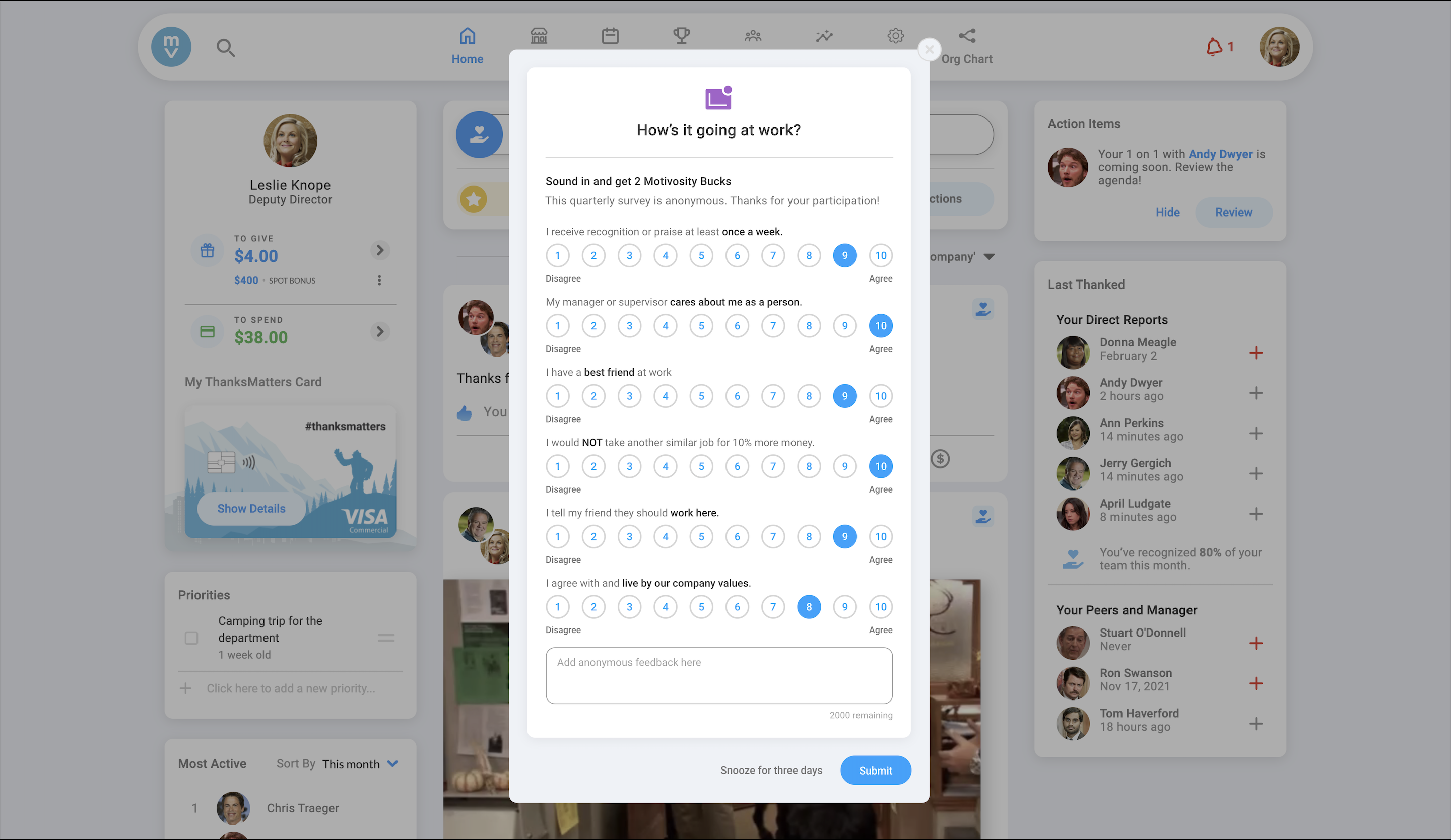 screenshot of Motivosity