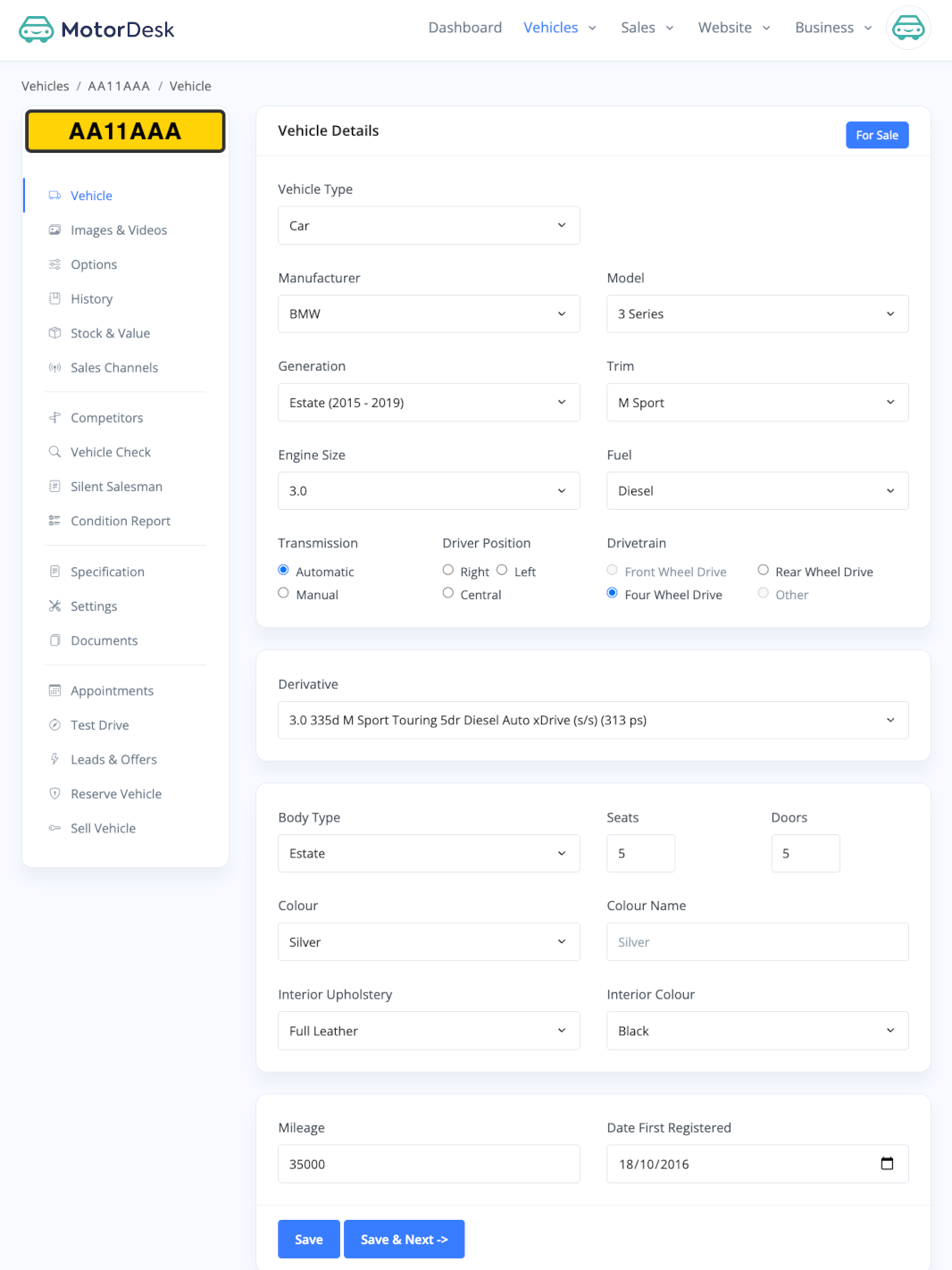 screenshot of MotorDesk
