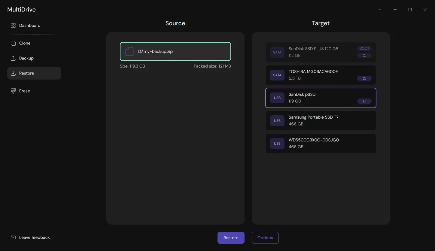 screenshot of MultiDrive
