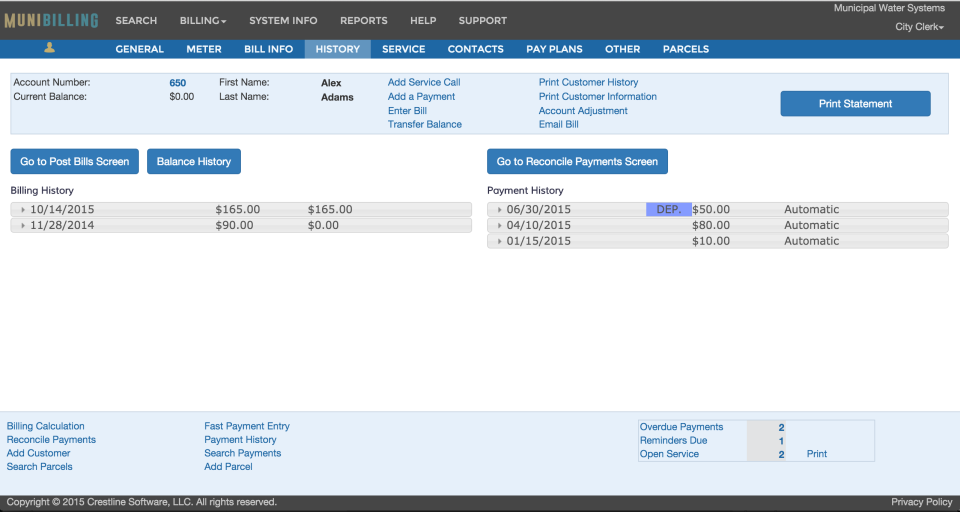 screenshot of MuniBilling