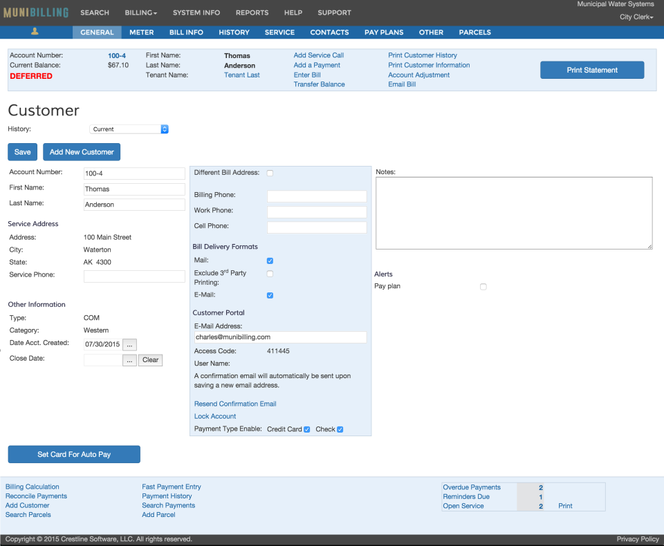 screenshot of MuniBilling
