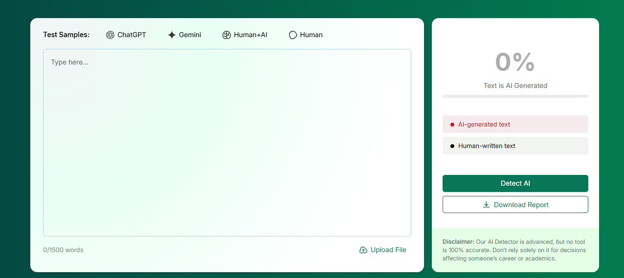 screenshot of MyAIDetector
