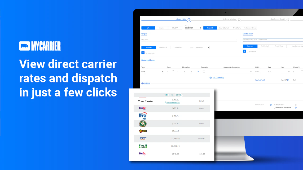 screenshot of MyCarrierTMS