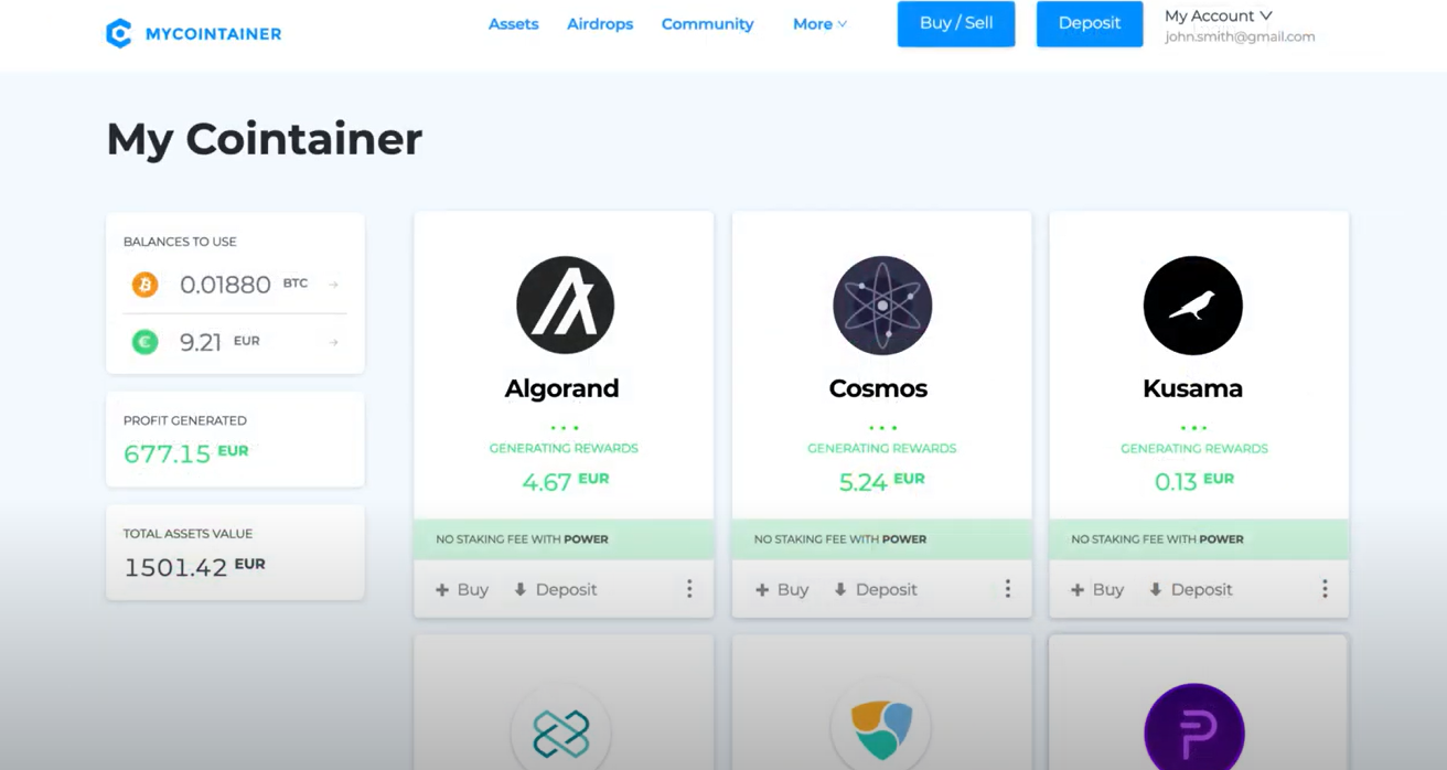screenshot of MyCointainer
