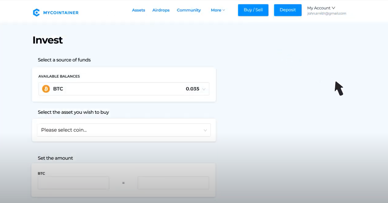 screenshot of MyCointainer