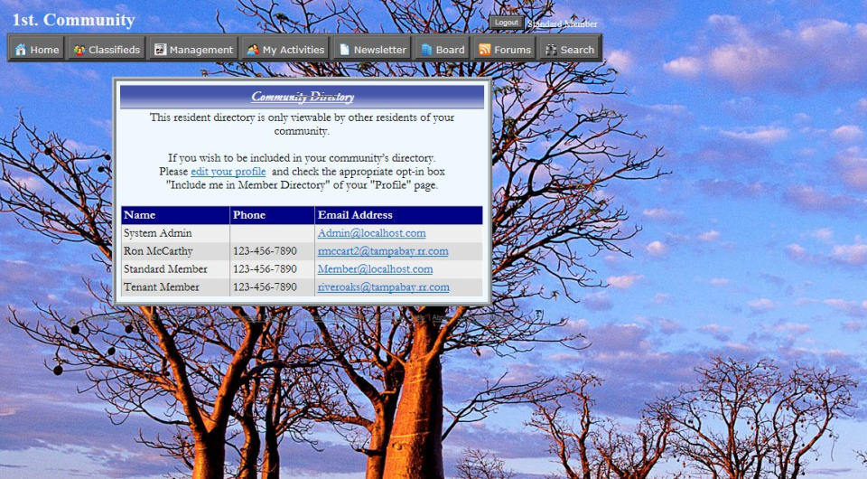 screenshot of MyCommunity