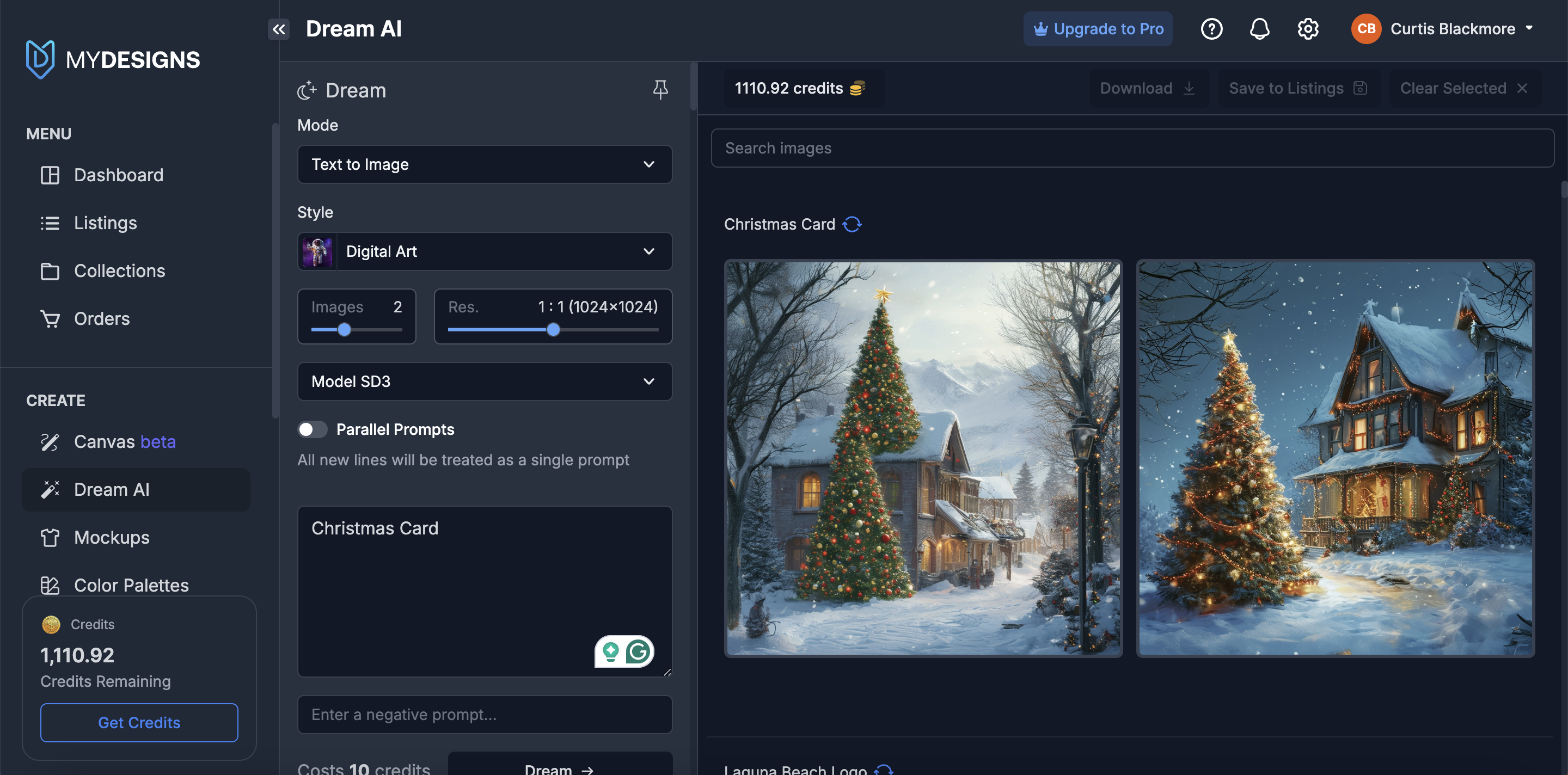 screenshot of MyDesigns