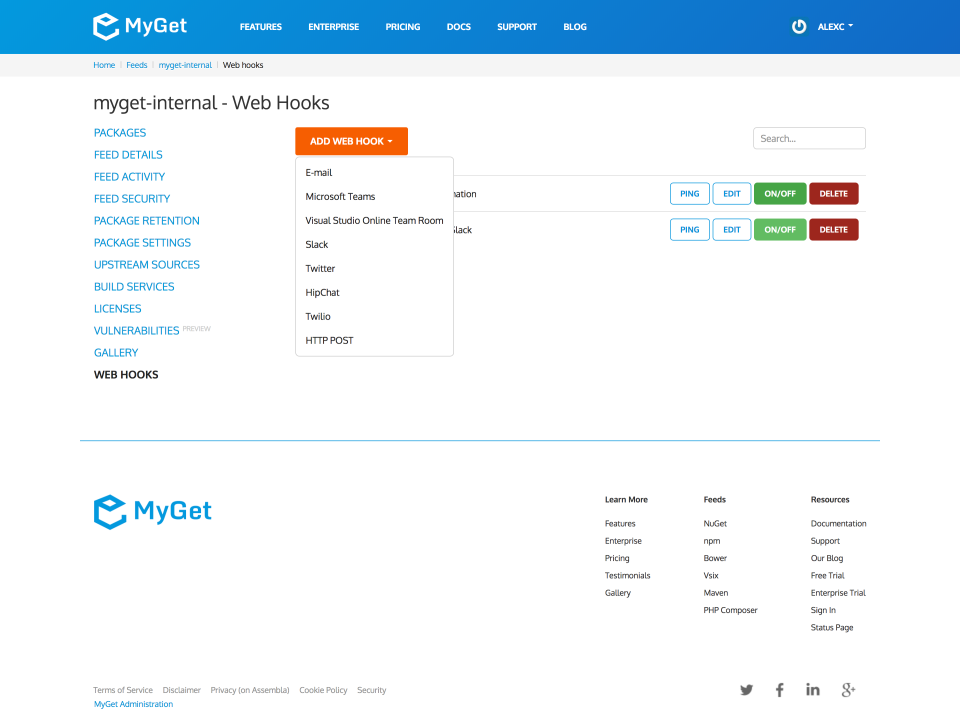 screenshot of MyGet