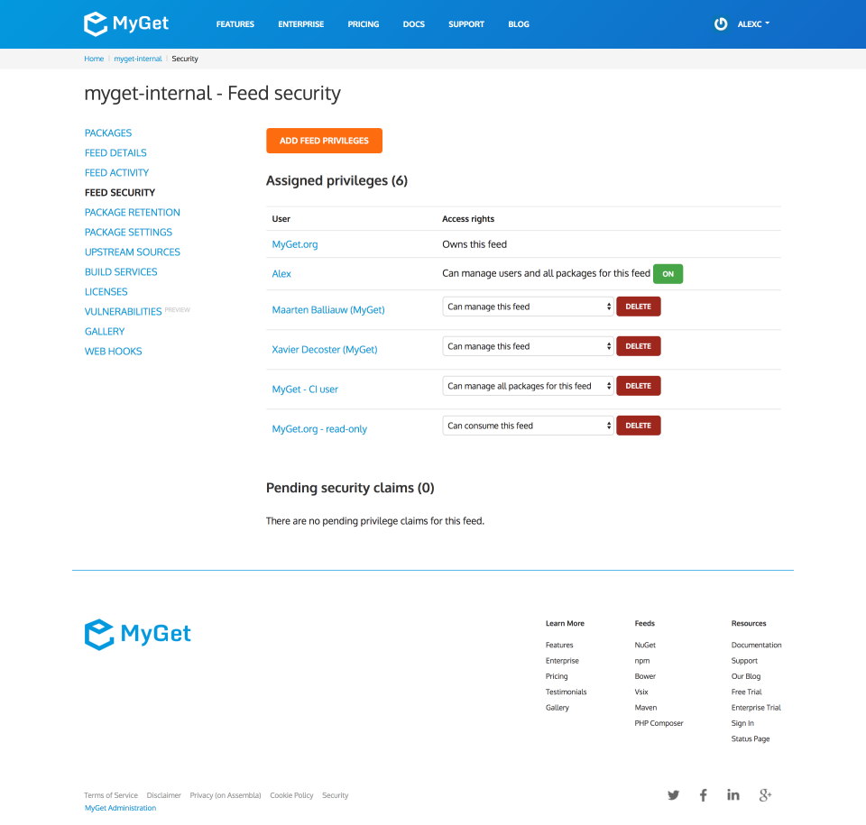 screenshot of MyGet