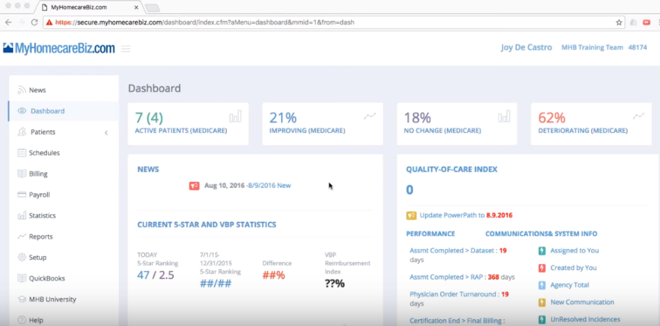 screenshot of MyHomecareBiz