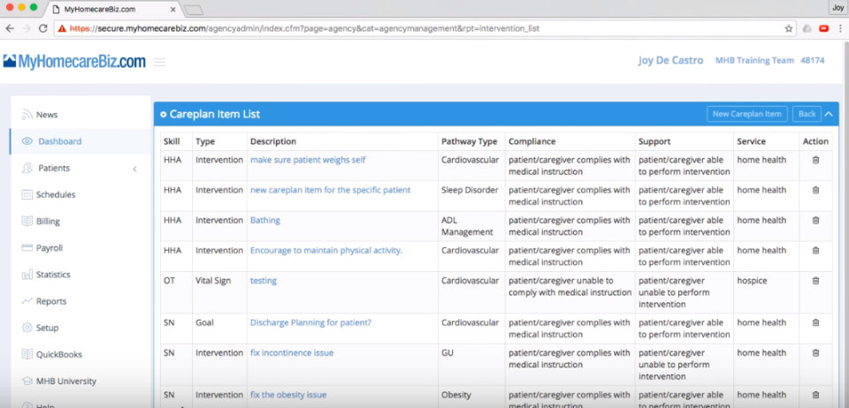 screenshot of MyHomecareBiz