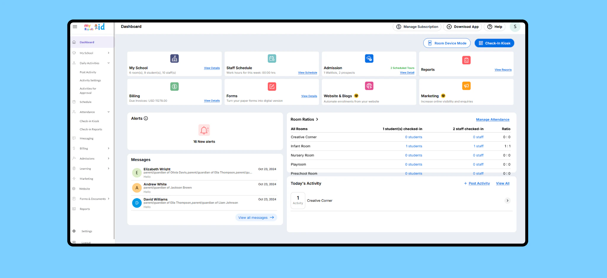 screenshot of MyKidReports