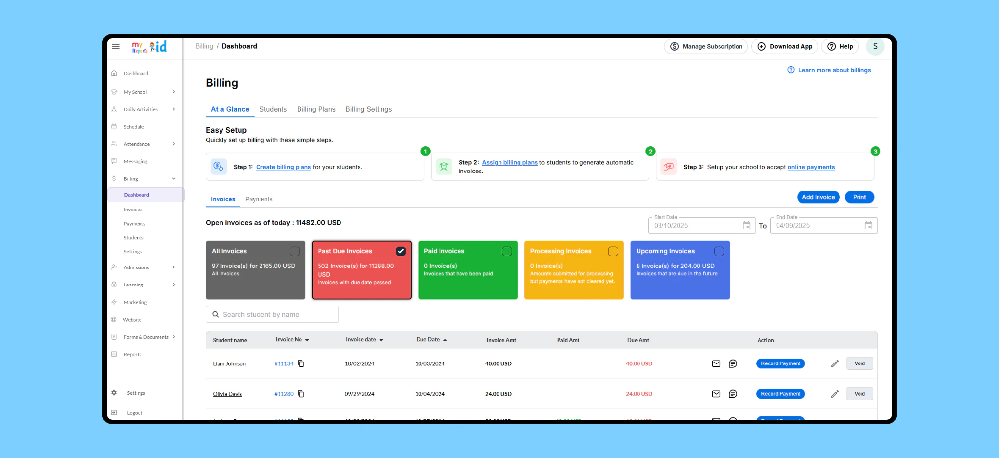 screenshot of MyKidReports