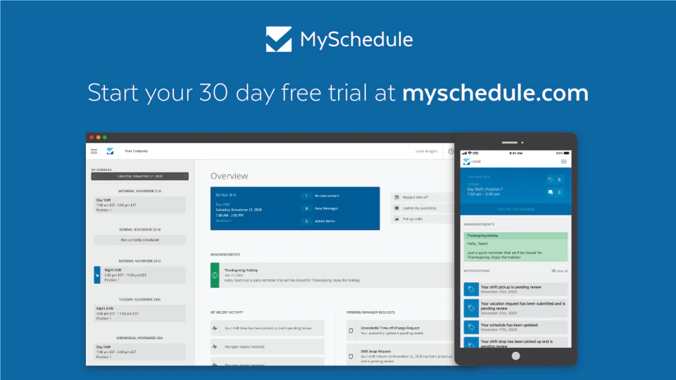 screenshot of MySchedule
