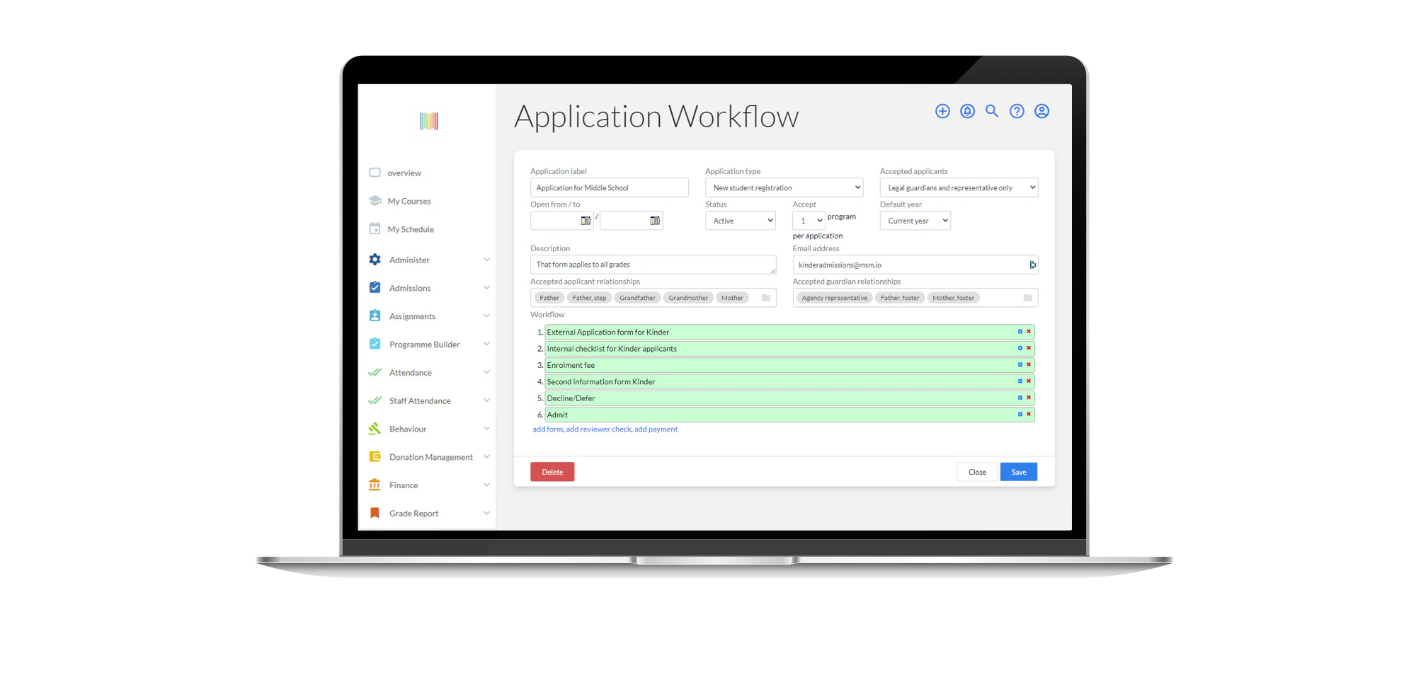 screenshot of MySchool