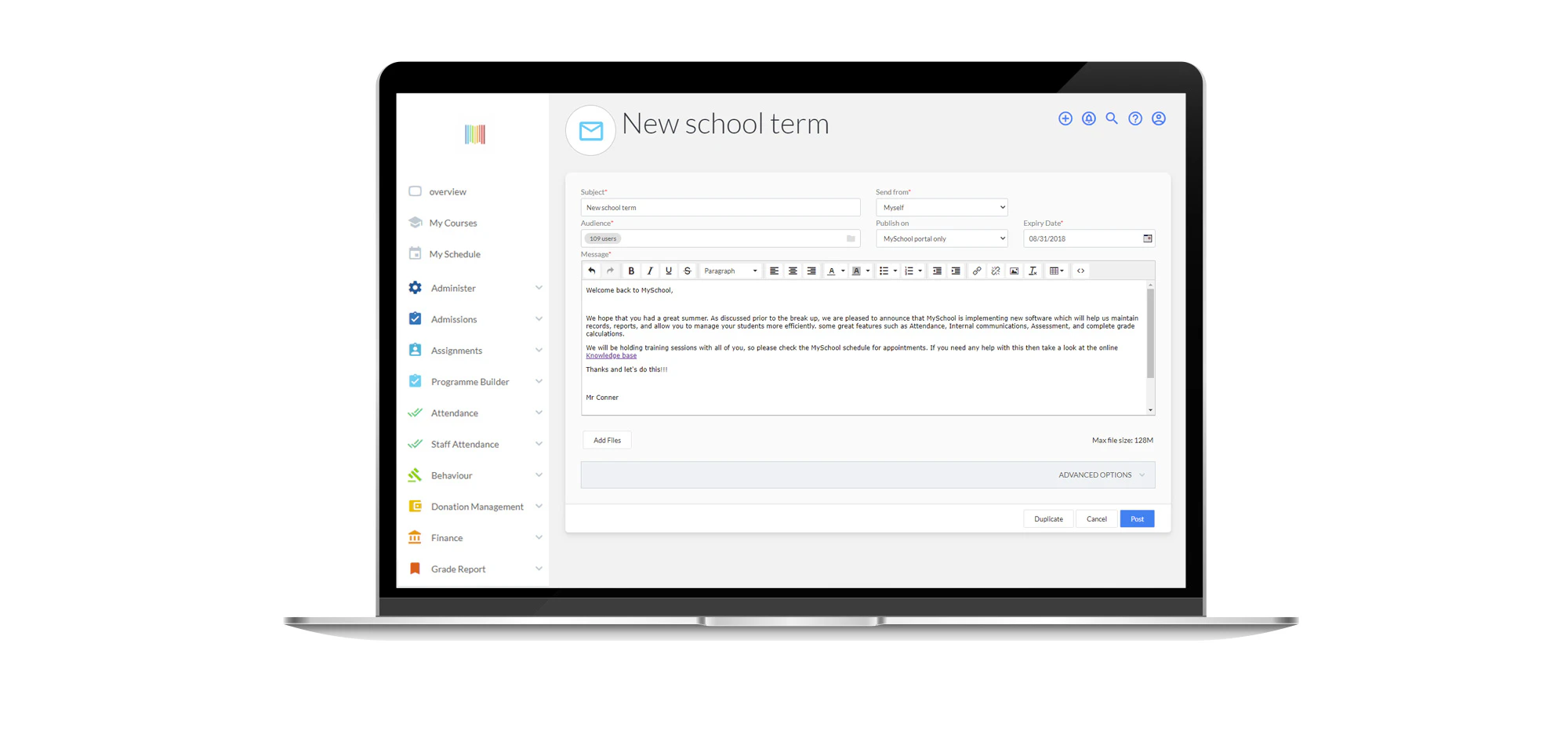 screenshot of MySchool