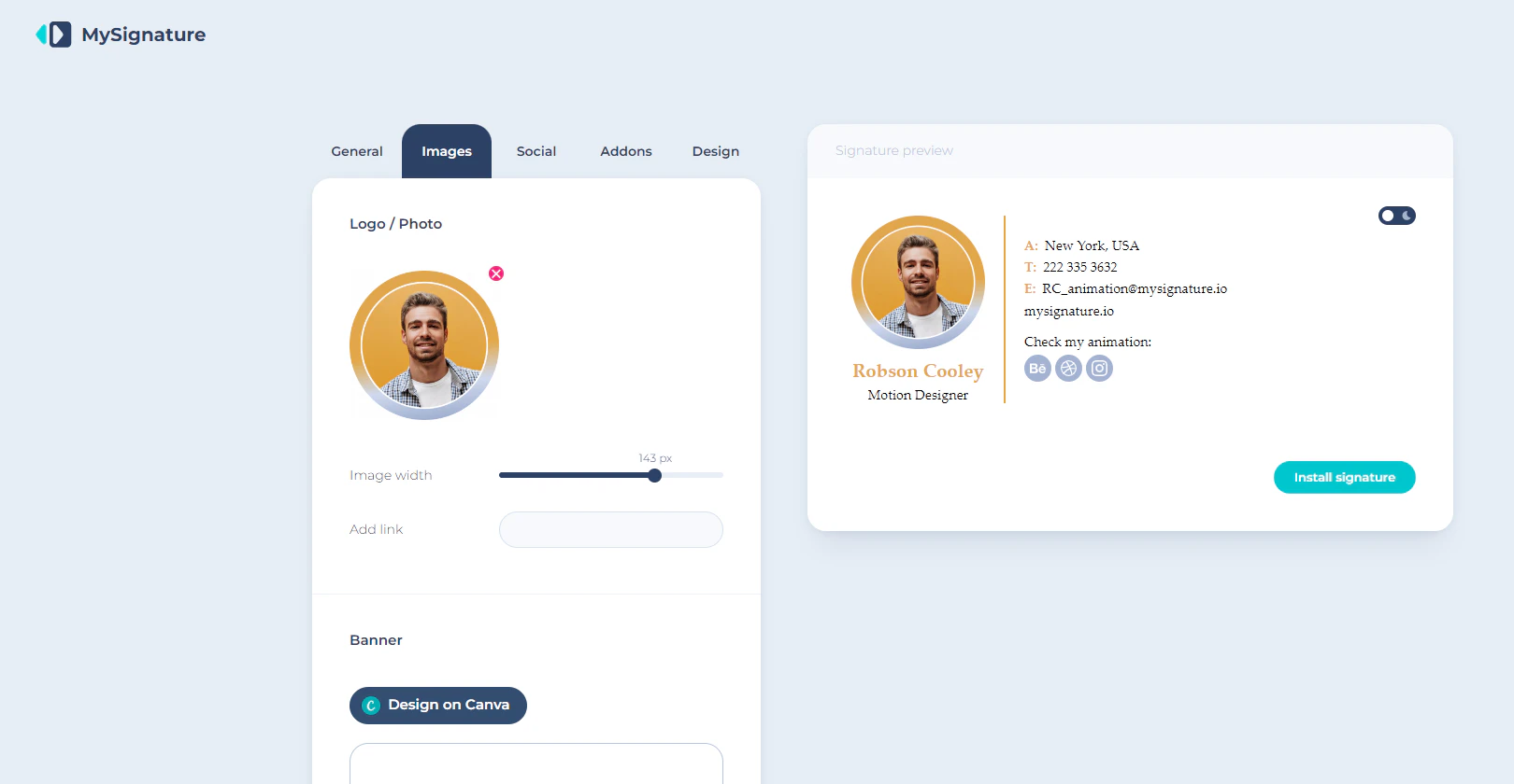 screenshot of MySignature