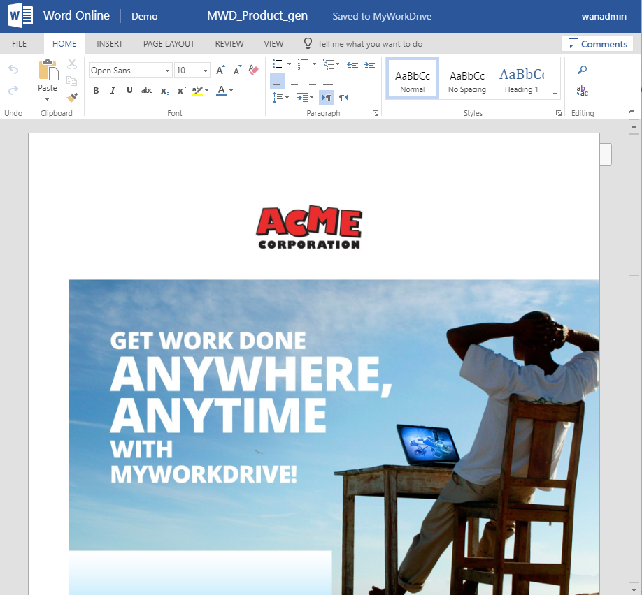 screenshot of MyWorkDrive