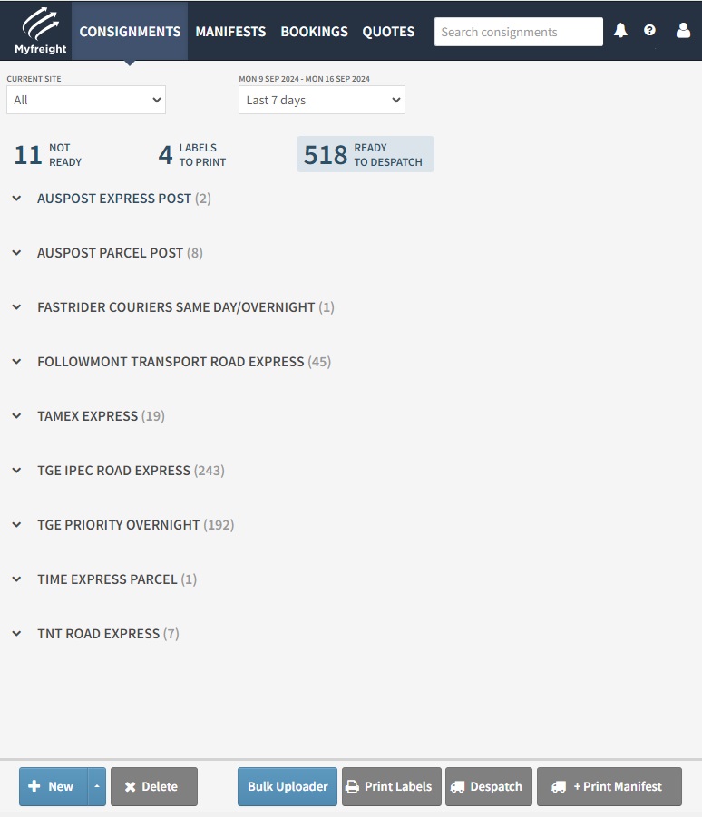 screenshot of Myfreight