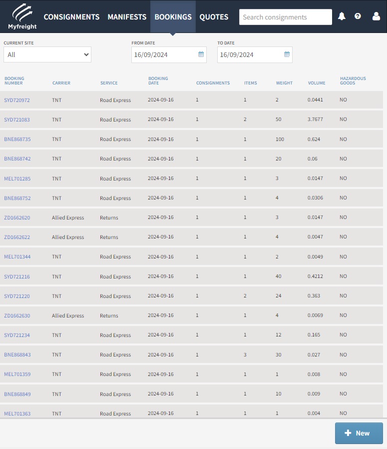 screenshot of Myfreight