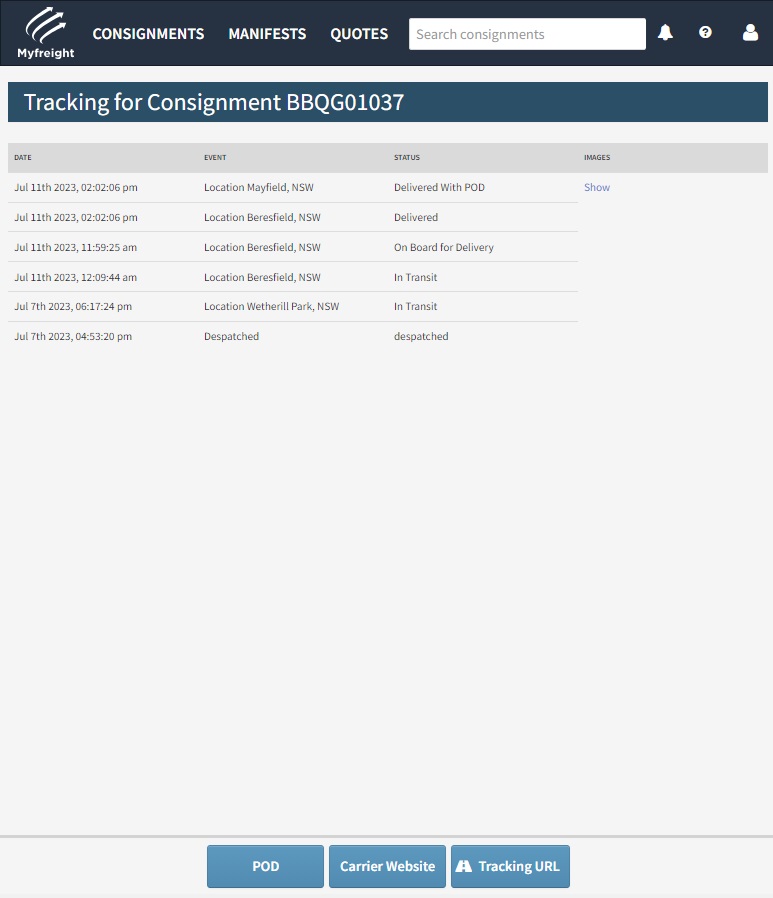 screenshot of Myfreight