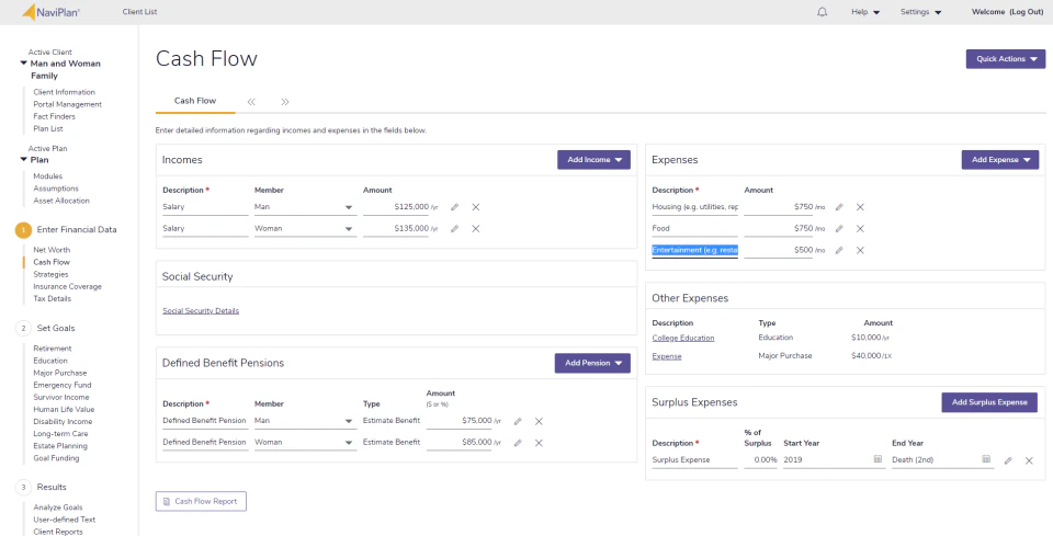screenshot of NaviPlan