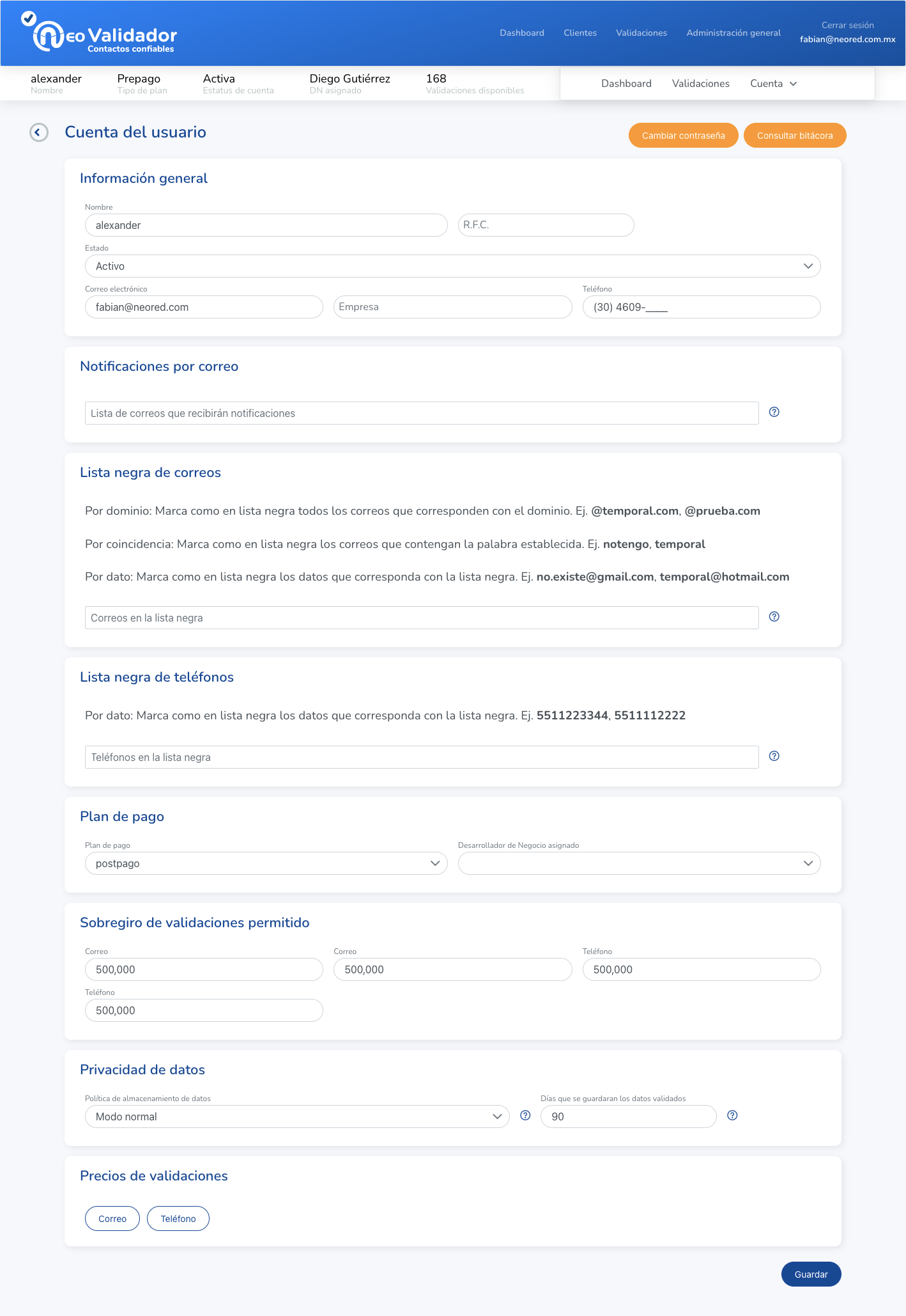 screenshot of NeoValidador
