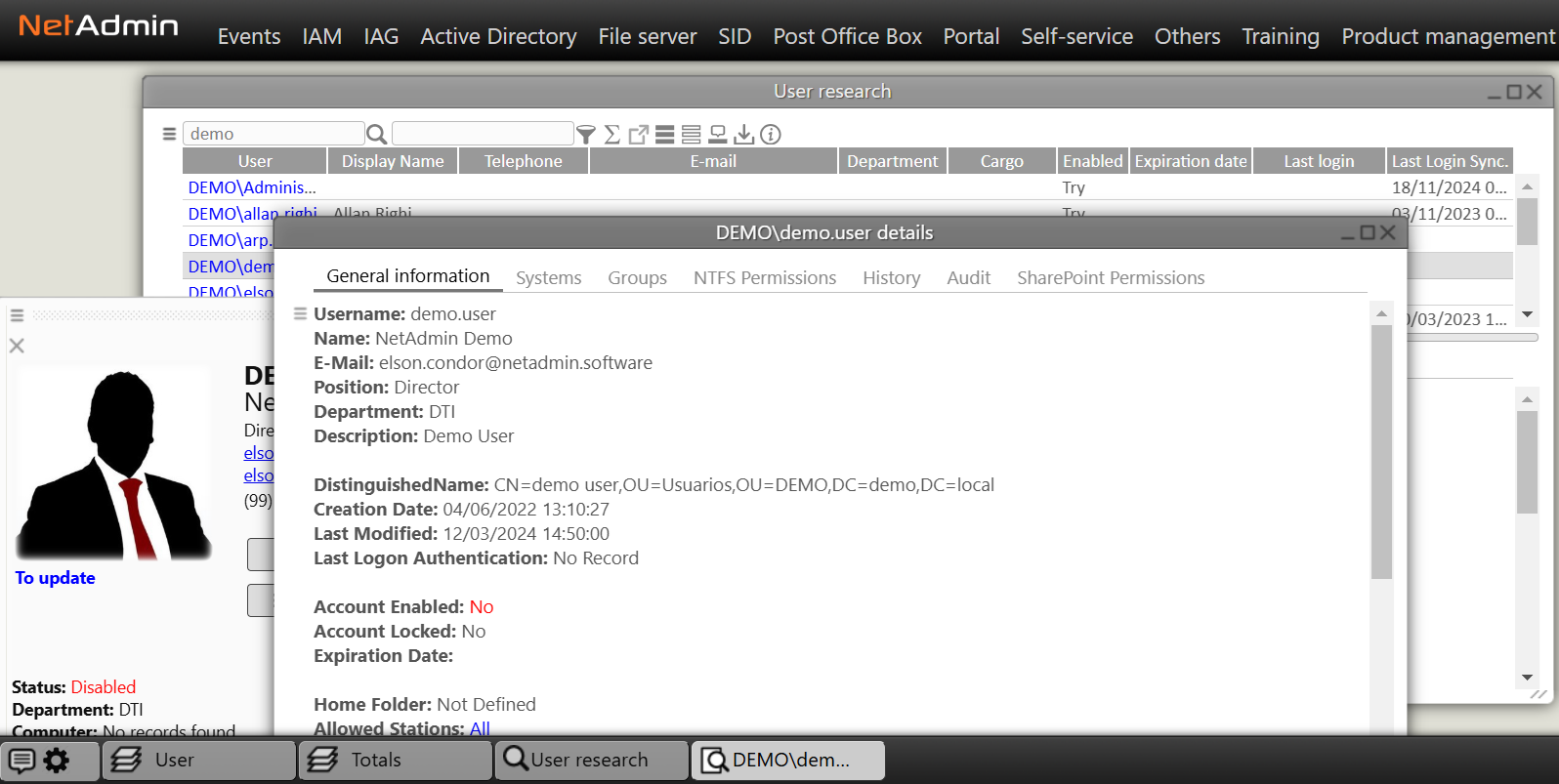 screenshot of NetAdmin