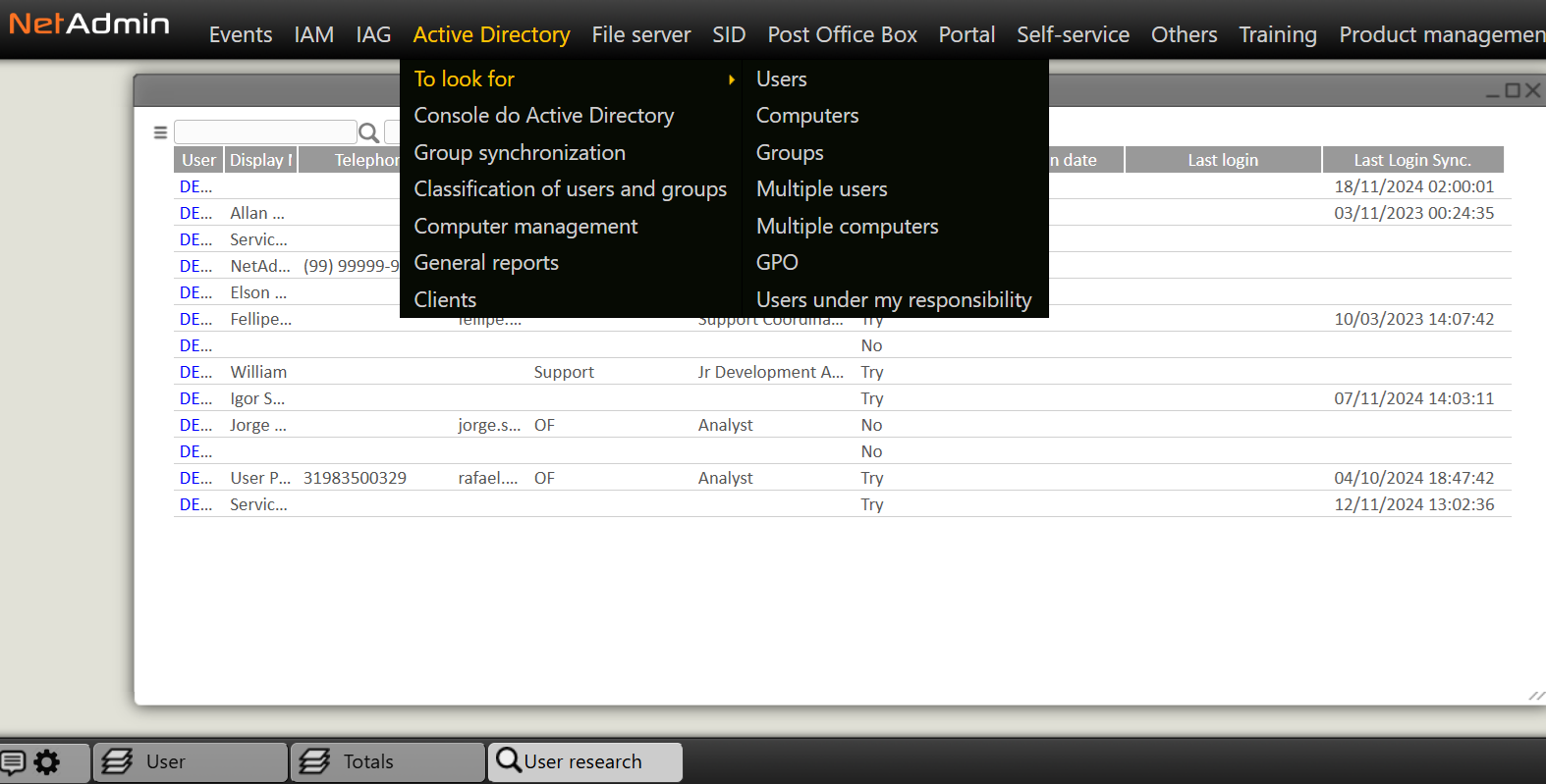 screenshot of NetAdmin