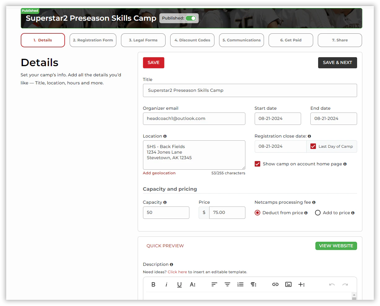 screenshot of NetCamps