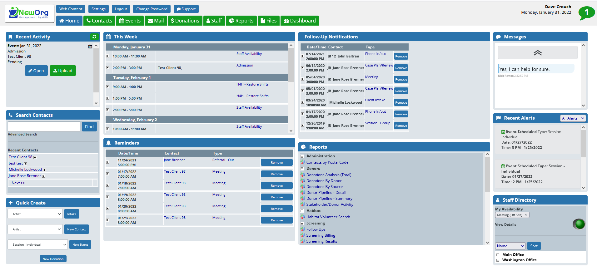 screenshot of NewOrg